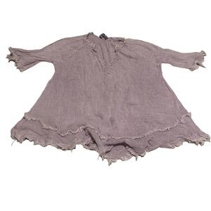 Tina Stephens Zariah Crinkle Linen Raw Hem Tunic Lavender One Size Italy